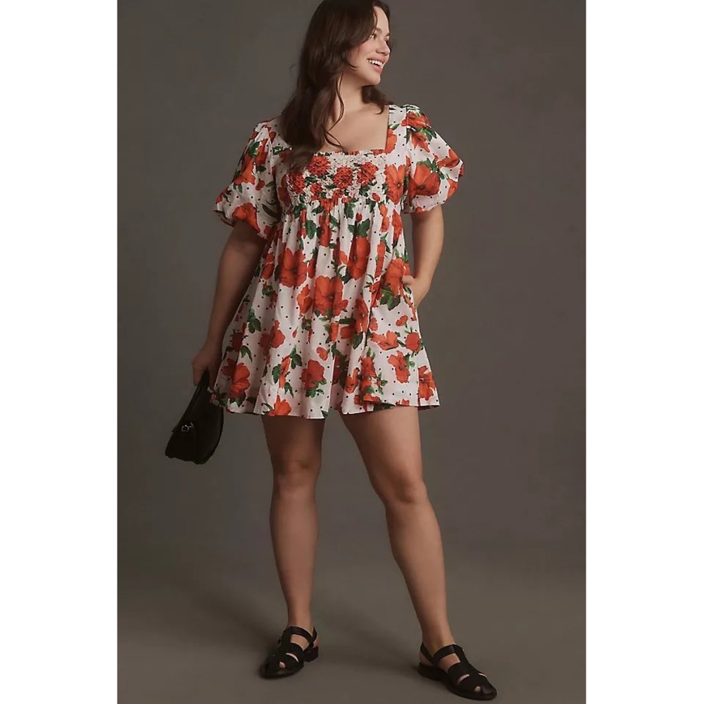 Maeve White Mini Dress with Orange Floral Print